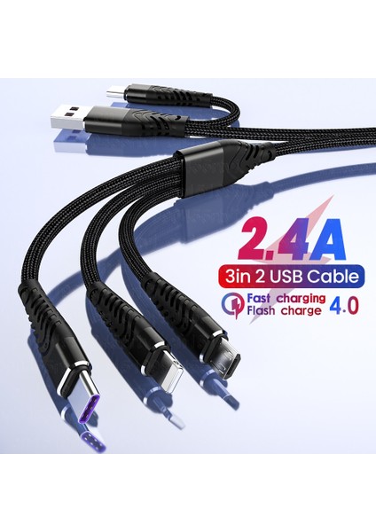 In 2 Mikro USB Tip C Şarj Kablosu 8-Pin Çoklu USB Bağlantı Noktasına Çoklu USB Şarj Kablosu Usbc Veri Kablosu iPhone 14 13 12 Pro (Yurt Dışından)