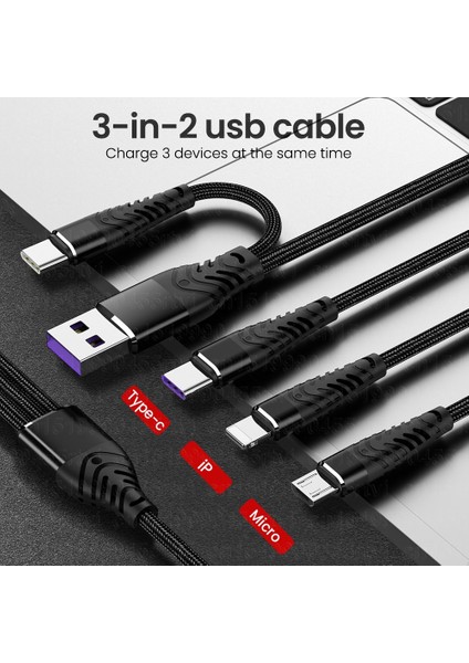 In 2 Mikro USB Tip C Şarj Kablosu 8-Pin Çoklu USB Bağlantı Noktasına Çoklu USB Şarj Kablosu Usbc Veri Kablosu iPhone 14 13 12 Pro (Yurt Dışından)