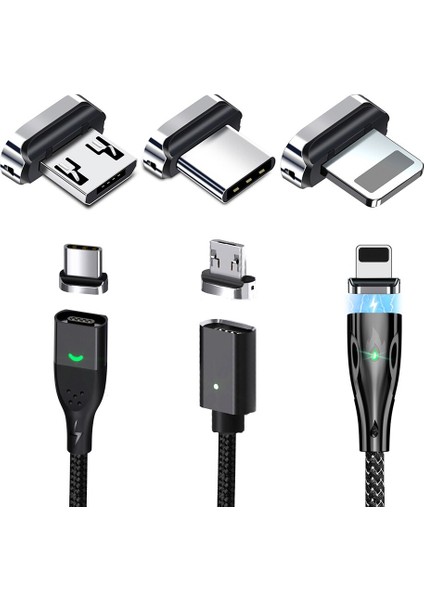 Manyetik Kablo Adaptörü Anmone Fonken 4-Pin Manyetik Şarj Aleti Kablosu Ipuçları Mıknatıs Konektörü iPhone Mikro USB Tip C Kablo (Yurt Dışından)