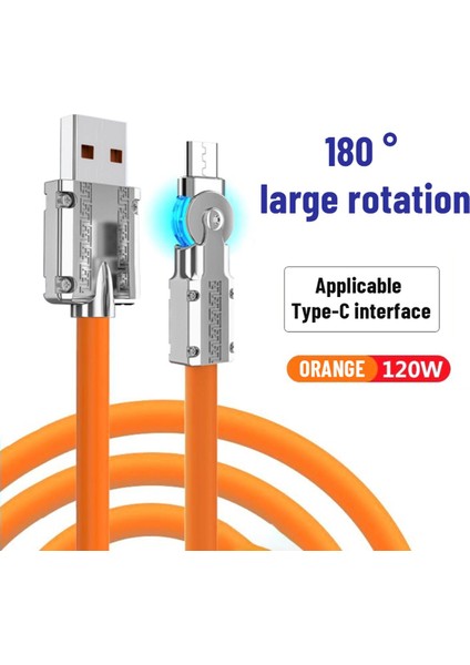 120W 6A Oyun 180° Dönen Süper Hızlı Şarj Kablosu Mobil Oyun C Tipi Şarj Cihazı Sıvı Silikon Kablo Xiaomi iPhone 13 Pro 14 Pro (Yurt Dışından)