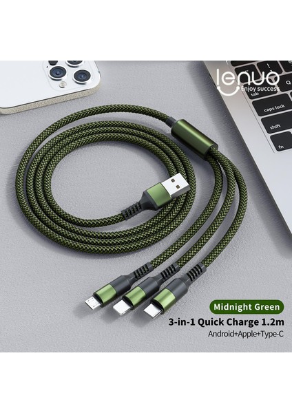 Lenuo 3in1 Veri USB Kablosu iPhone Hızlı Şarj Cihazı 3A Şarj Kablosu Android Telefon Için Tip C Xiaomi Huawei Samsung Şarj Kablosu Ipad Için (Yurt Dışından)