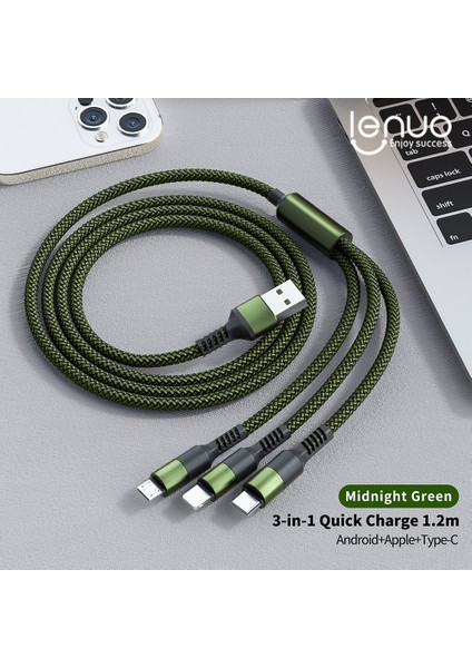 Lenuo 3in1 Veri USB Kablosu iPhone Hızlı Şarj Cihazı 3A Şarj Kablosu Android Telefon Için Tip C Xiaomi Huawei Samsung Şarj Kablosu Ipad Için (Yurt Dışından) fiyatları