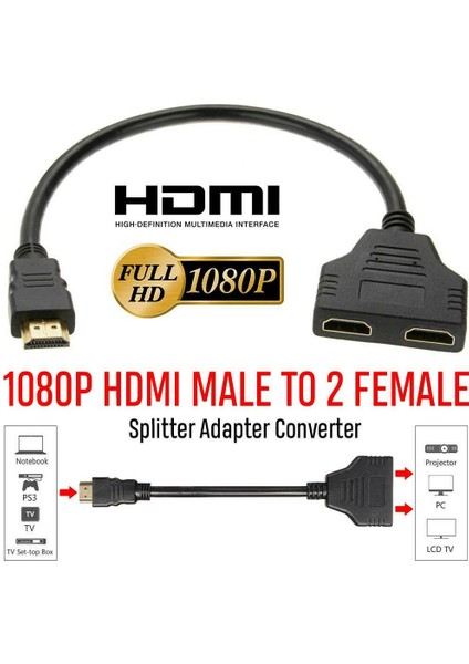 Hayat Silgi 1080 P HDMI Splitter Erkek - Dişi Kablo Adaptörü Dönüştürücü Hdtv 1 Giriş 2 Çıkış (Yurt Dışından)