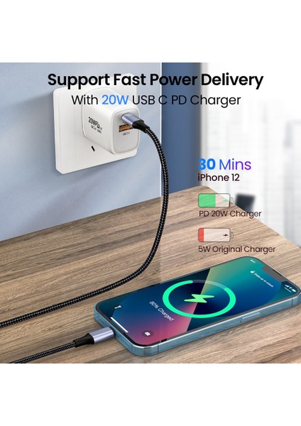 Pd 20W Tip C 8pin Hızlı Şarj Şarj Aleti Kablosu iPhone 14 13 12 11 Pro Max Xs Xr 0.5/1/2m Hızlı Şarj USB C Veri Kablosu (Yurt Dışından)