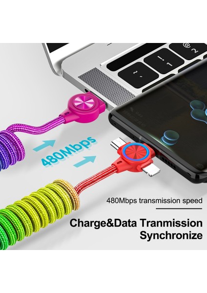 3in1 Bahar 3A Hızlı Şarj Kablosu iPhone Mikro Tip C 8 Pin Şarj Kablosu Xiaomi Huawei Poco Geri Çekilebilir USB Veri Kablosu (Yurt Dışından)