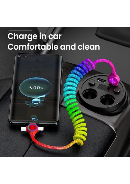 3in1 Bahar 3A Hızlı Şarj Kablosu iPhone Mikro Tip C 8 Pin Şarj Kablosu Xiaomi Huawei Poco Geri Çekilebilir USB Veri Kablosu (Yurt Dışından)