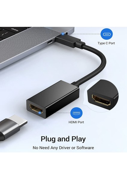 Tip C - HDMI Uyumlu Kablo Adaptörü 4K 30Hz USB C 10GBPS Dizüstü Bilgisayarlar Tv'ler Monitörler Için Yüksek Hızlı Iletim Dönüştürücü (Yurt Dışından)