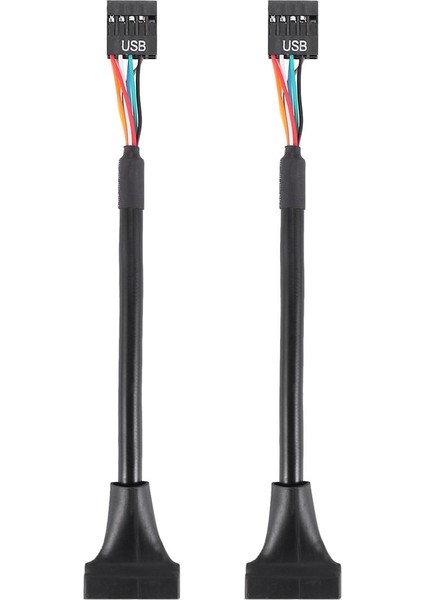 2x Siyah USB 2.0 9 Pin Dişi - USB 3.0 20 Pin Erkek Kablo Adaptör Konnektörü (Yurt Dışından)