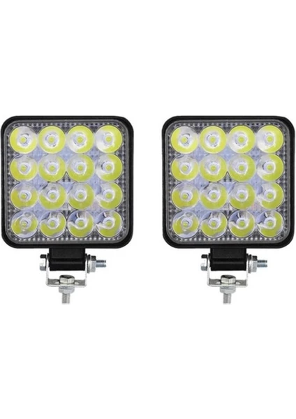 2 Adet 16 LED Kare Off Road Iş Makinası Çalışma Lambası Sis Farı