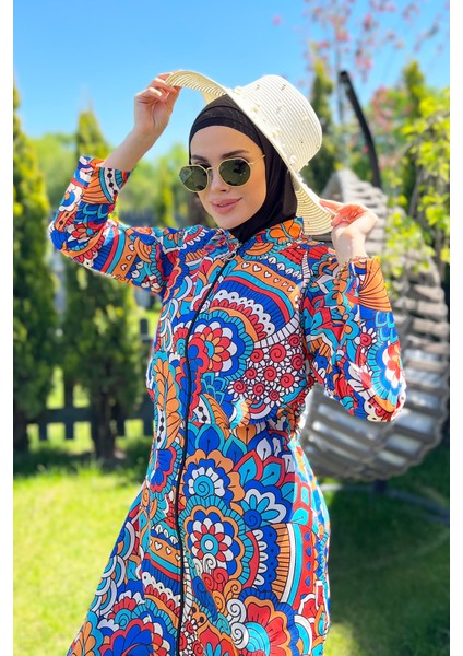 Önü Kapaklı Paraşüt Tam Kapalı Tesettür Mayo R069C Nurşen
