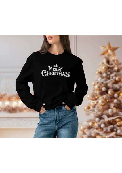 Kadın Siyah Oversıze Içi Merry Chrıstmas Yazılı Sweatshırt