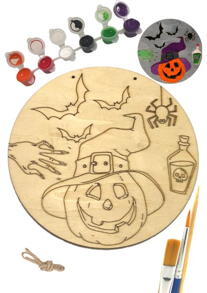 Art Inside Halloween Cadılar Bayramı Ahşap Boyama Tuval Seti Hediye Hobi Kiti 20  cm  Bal Kabağı