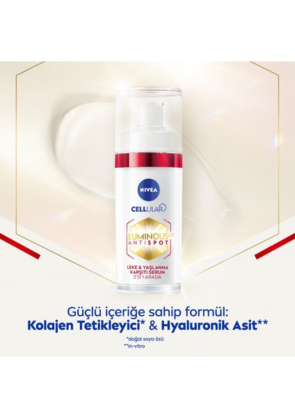 NIVEA Luminous630 Hyaluronik Asit içeren ve Kolajen Tetikleyici  Leke ve Yaşlanma Karşıtı Cilt Serumu 30ml