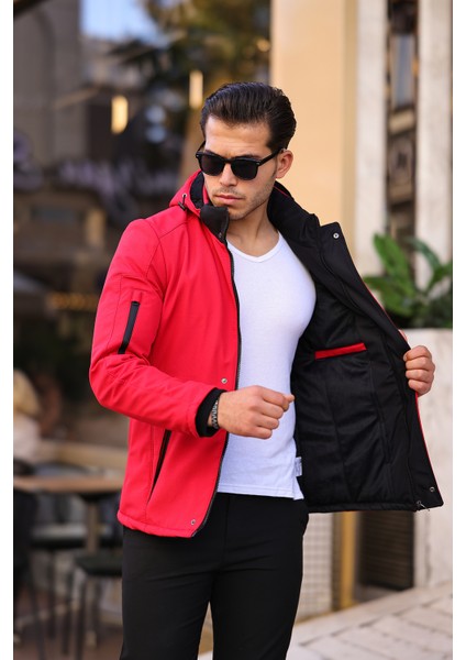 Outdoor Kapüşonlu Su ve Rüzgar Geçirmez Kapitone Içi Kürklü Elyaflı Şişme Kırmızı Softshell Mont fiyatları