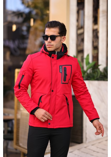 Outdoor Kapüşonlu Su ve Rüzgar Geçirmez Kapitone Içi Kürklü Elyaflı Şişme Kırmızı Softshell Mont modelleri