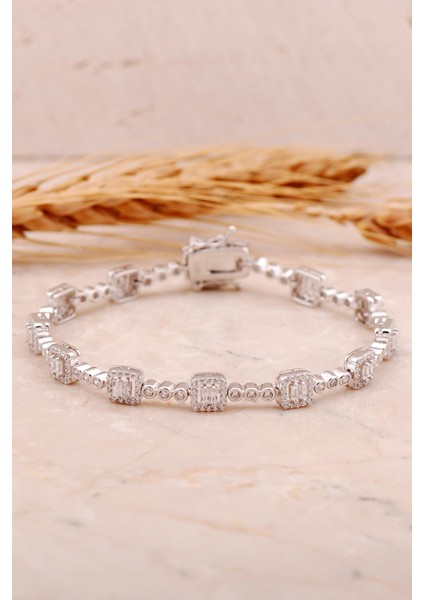 Baget Pırlanta Montürlü Rodyumlu Gümüş Bileklik 4459
