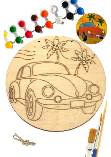 Art Inside Vosvos Ahşap Boyama Tuval Seti Hediye Hobi Kiti 20  cm  Love Bug Fusca