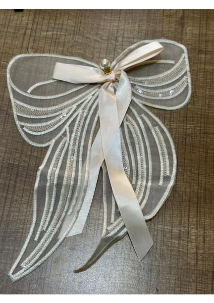 25X18 cm Pul Payetli Tül Fiyonk Inci Boncuklu Aplike Dikiş Giyim Aksesuarı