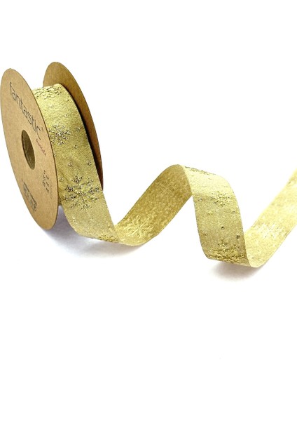 Dokuma Altın Simli Kar Tanesi Kurdele (22MM Genişlik - 10MT Uzunluk)