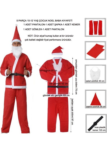 10-12 Yaş Için Elyaf Yılbaşı Noel Baba Kostümü