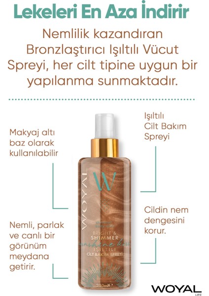 Life Bronzlaştırıcı Işıltılı Vücut Spreyi, Kokulu Vücut Spreyi 4 Adet 250 Ml