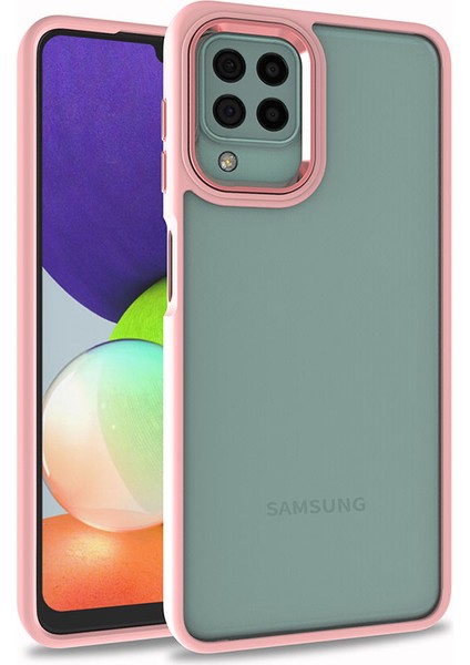 - Galaxy M32 - Kılıf Arkası Şeffaf Kamera Çevresi Parlak Zıt Renkli Flora Kapak