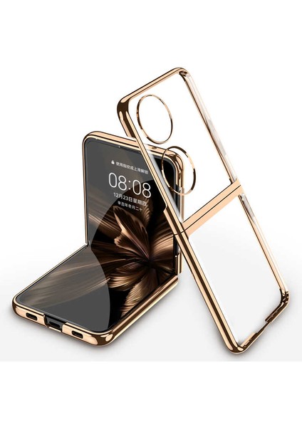 - Huawei P50 Pocket - Kılıf Metal Görünümlü Koruyucu Kıpta Kapak