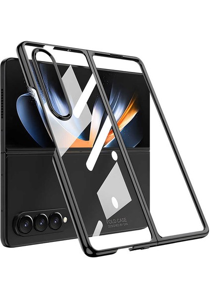 - Galaxy Z Fold 4 - Kılıf Metal Görünümlü Full Camlı Kıpta Kapak