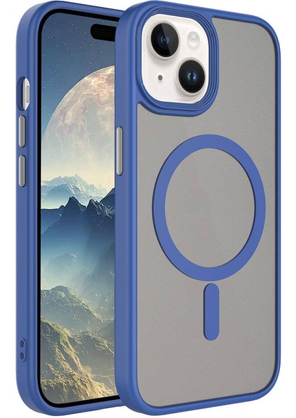 - Apple iPhone 15 Plus - Kılıf Mat Arka Yüzey Wireless Şarj Özellikli Flet Magsafe Kapak - Mavi
