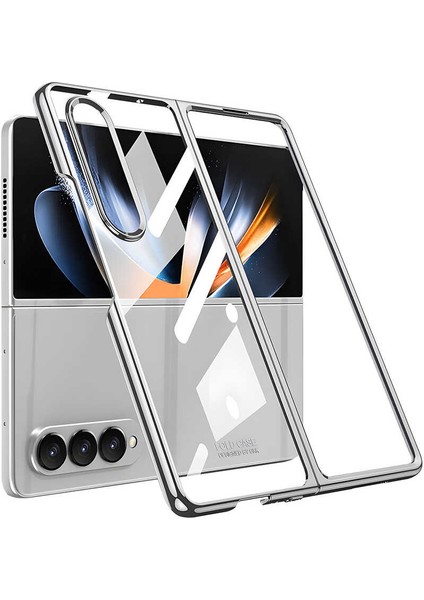 - Galaxy Z Fold 4 - Kılıf Metal Görünümlü Full Camlı Kıpta Kapak