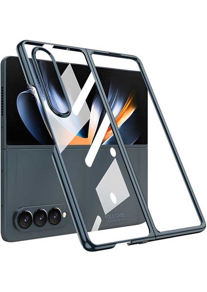 - Galaxy Z Fold 4 - Kılıf Metal Görünümlü Full Camlı Kıpta Kapak