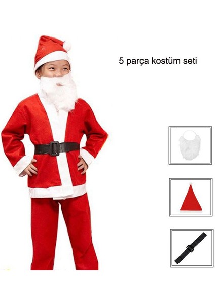 7-9 Yaş Çocuklar Için Elyaf Yılbaşı Noel Baba Kostümü