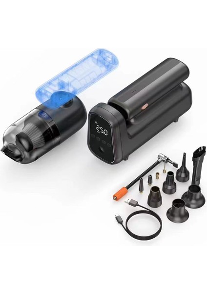 Wiwu WI-AI002 5in1 Oto Araç Lastik Şişirme Pompası - Oto Araç Süpürgesi - Vakum Makinesi - Fener Dijital Ekranlı Araç Hava Kompresörü indirimleri