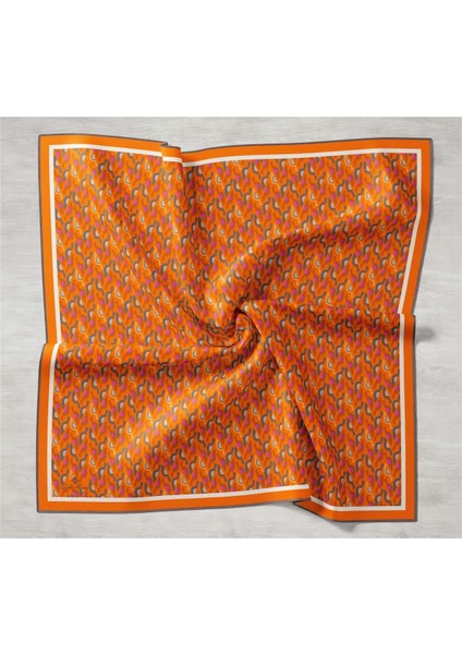 Turuncu Geometrik Desenli Tivil İpek Eşarp 11413-28 modelleri