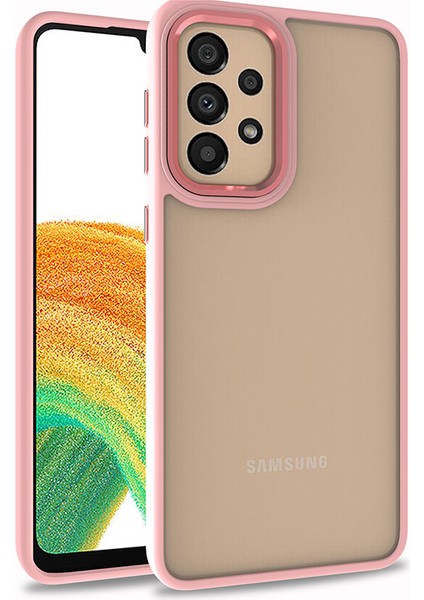 - Samsung Galaxy A73 - Kılıf Arkası Şeffaf Kamera Çevresi Parlak Zıt Renkli Flora Kapak - Rose Gold