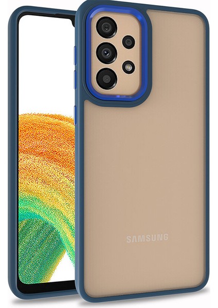 - Samsung Galaxy A33 5G - Kılıf Arkası Şeffaf Kamera Çevresi Parlak Zıt Renkli Flora Kapak - Mavi