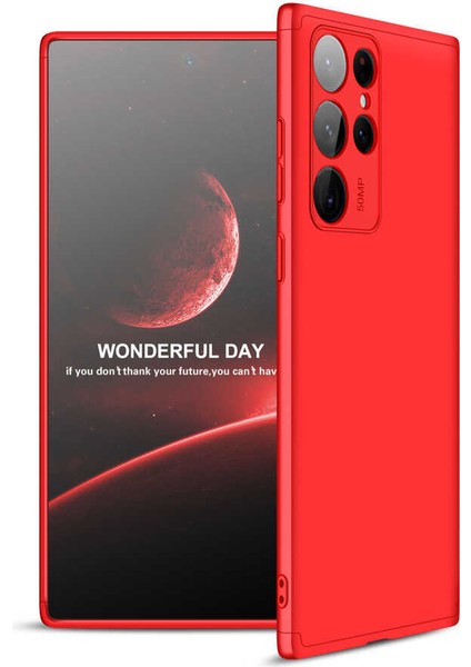 - Samsung Galaxy S22 Ultra - Kılıf Parmak izi Yapmayan 3 Parça Ays Kapak - Kırmızı - T21367