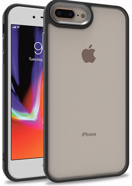 - Apple iPhone 8 Plus - Kılıf Arkası Şeffaf Kamera Çevresi Parlak Zıt Renkli Flora Kapak - Siyah