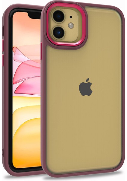 - Apple iPhone 11 - Kılıf Arkası Şeffaf Kamera Çevresi Parlak Zıt Renkli Flora Kapak - Kırmızı