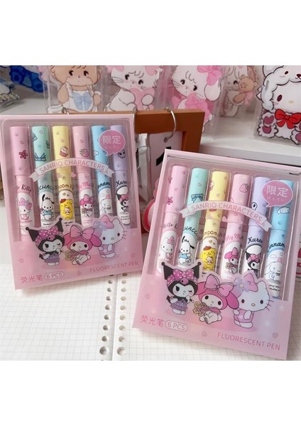 Kawai Sanrio Karakterler Fosforlu Kalem 6 Lı