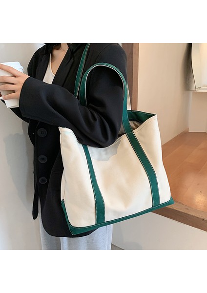 Çanta Moda Kanvas Çanta Ins Tote Çanta Kadın Büyük Kapasiteli Eğilim Omuzdan Askili Çanta (Yurt Dışından)