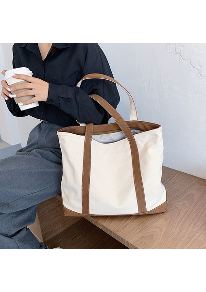 Çanta Moda Kanvas Çanta Ins Tote Çanta Kadın Büyük Kapasiteli Eğilim Omuzdan Askili Çanta (Yurt Dışından)