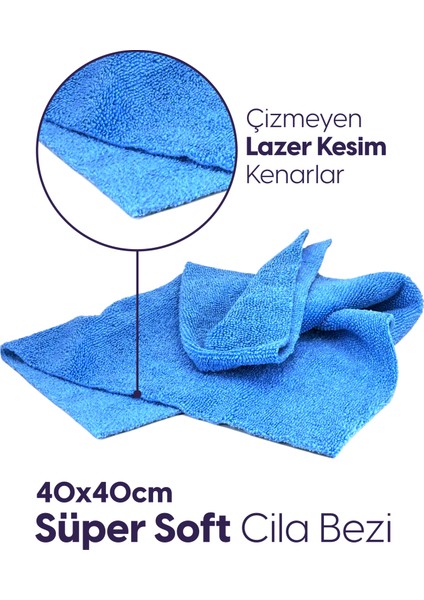 Mikrofiber Kalın Süper Emici Lüks Cila Bezi 40X40 cm Mavi