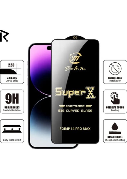 SKV Mobile iPhon 14 Pro Super x Kavisli Ekran Koruyucu Kırılmaz Cam Ultra Kalınlık 0.40MM