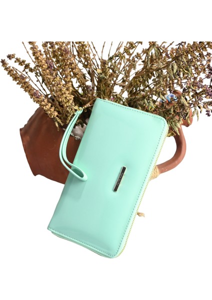 Ollbag Büyük Boy Logosuz Kadın Pörtföy Cüzdan Geniş Iç Tasarım Rahat Kullanım Telefon Gözlü Bileklikle Taşınabilir Cüzdan