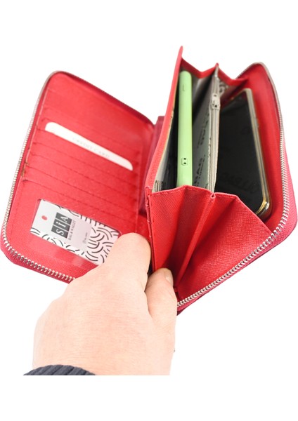 Ollbag Büyük Boy Logosuz Kadın Pörtföy Cüzdan Geniş Iç Tasarım Rahat Kullanım Telefon Gözlü Bileklikle Taşınabilir Cüzdan indirimleri