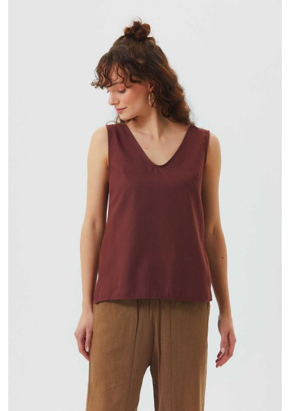 Bohem Sırt Detaylı Otantik Bluz Kahverengi