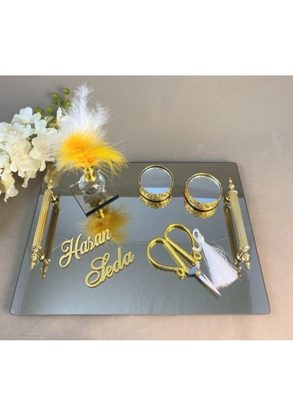 Aynalı Dikdörtgen Söz Nişan Tepsisi Gümüş fiyatları