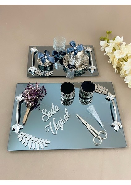 Aynalı Söz Nişan Tepsisi Damat Kahve Tepsi, ,söz Nişan Seti
