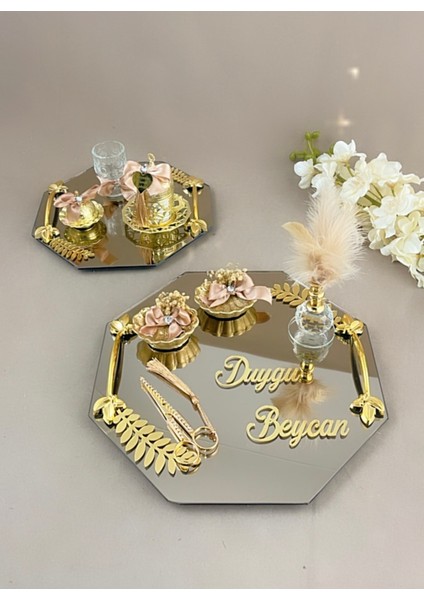 Aynalı Söz Nişan Tepsisi Damat Kahve Tepsi, ,söz Nişan Seti